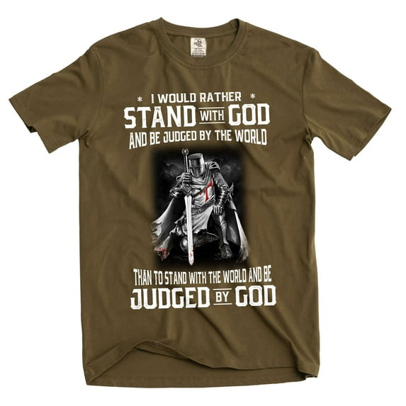 Men's Christian stand with god T-shirt Jesus Christ motivational Tee Shirt (Medium Military Green)