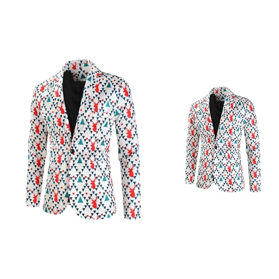 Men's Christmas 3-Piece Tuxedo Set Long Sleeve Print Jacket Vest Pants Bow Tie Party Suit