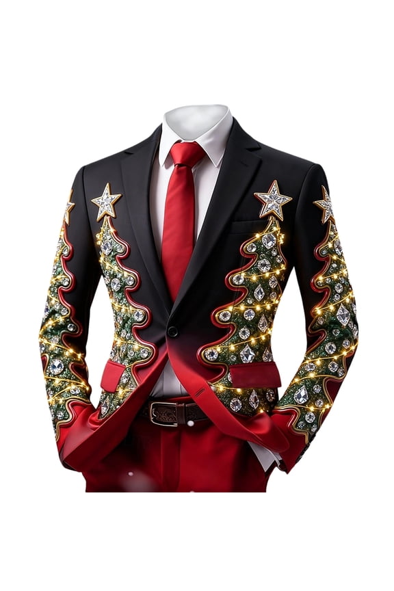 Men's Christmas Blazer Corduroy Xmas Print Holiday Party Jacket One Button Slim Fit Business Office Blazers with Pockets