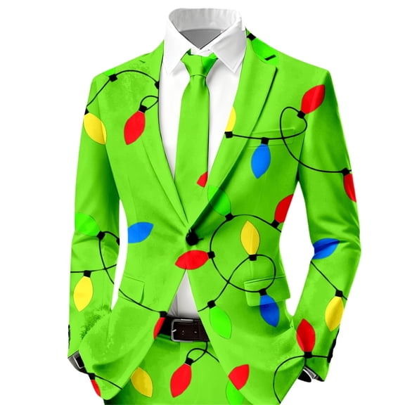 Men's Christmas Blazer Corduroy Xmas Print Holiday Party Jacket One Button Slim Fit Business Office Blazers with Pockets