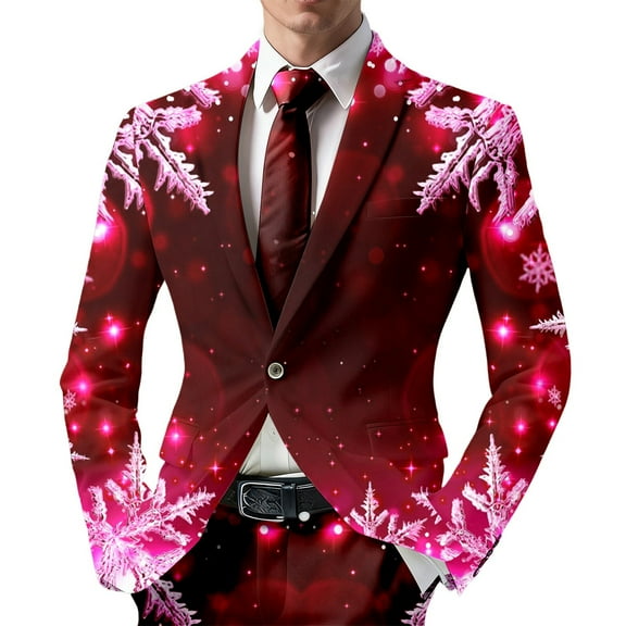 Men's Christmas Blazer Jacket Xmas Funny Casual One Button Holiday Suit
