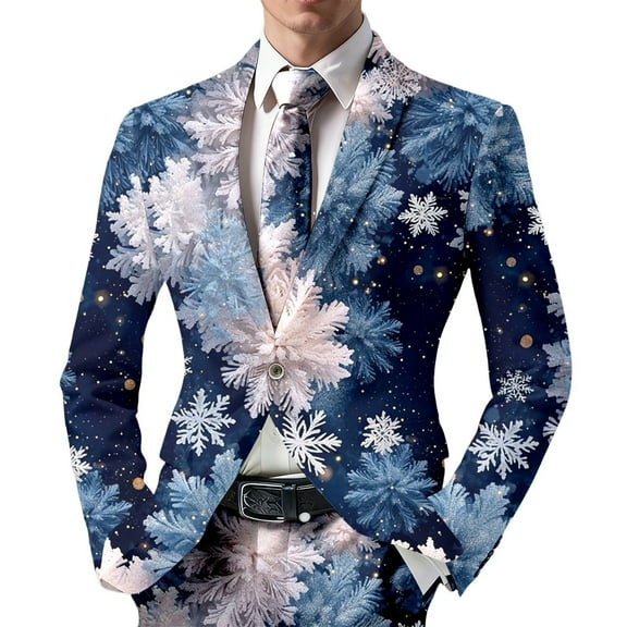 Men's Christmas Blazer Jacket Xmas Funny Casual One Button Holiday Suit
