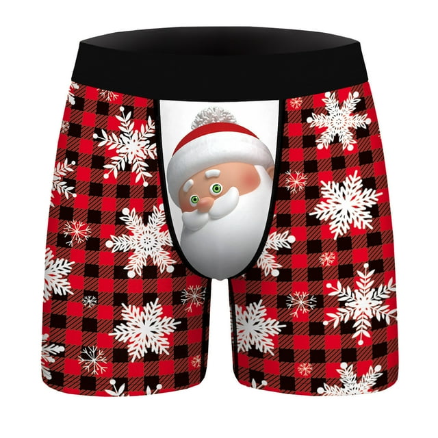 Men’s Christmas Boxer Briefs Santa Claus Plaid Print Underwear for Men