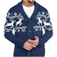 thumbnail image 1 of Men's Christmas Cardigan Sweater Long Sleeve Shawl Collar Button Down Printed Outerwear Blue XL, 1 of 4