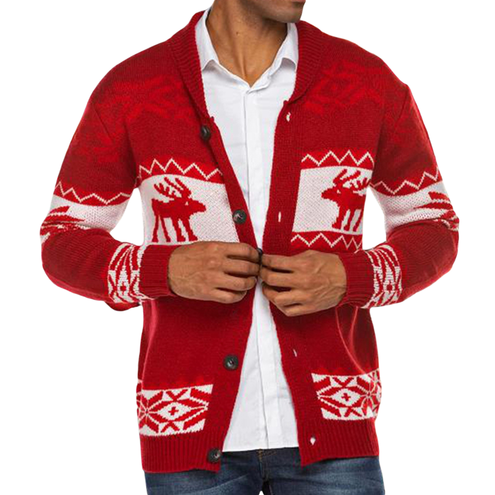 Men s Christmas Cardigans Ugly Xmas Sweaters Reindeer Snowflake Shawl Collar Knitted Cardigan Sweater Walmart