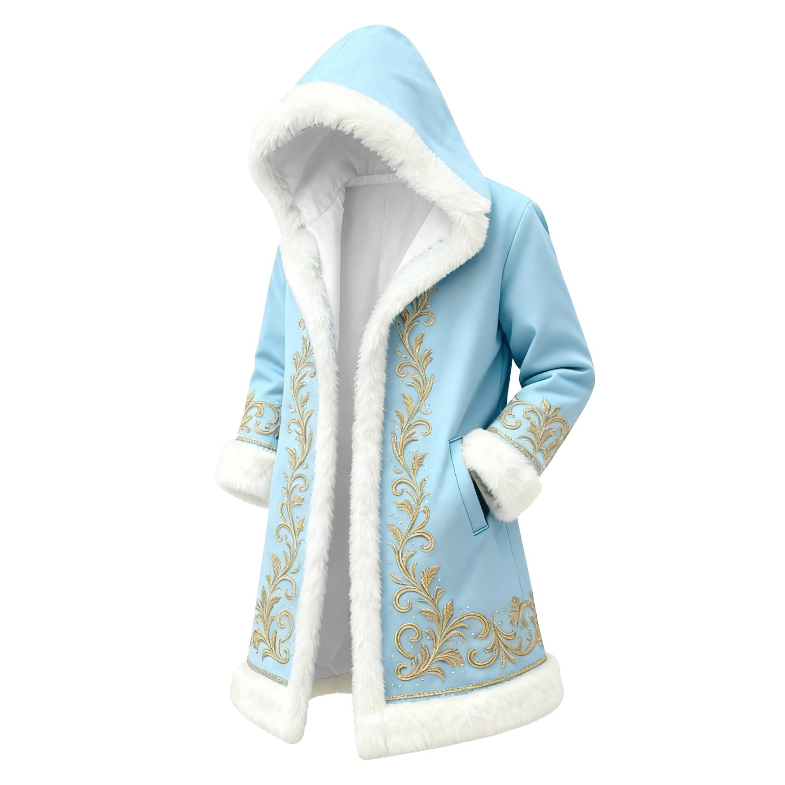 Men's Christmas Coat Hooded Padded Santa Outerwear Thread Embroidery ...