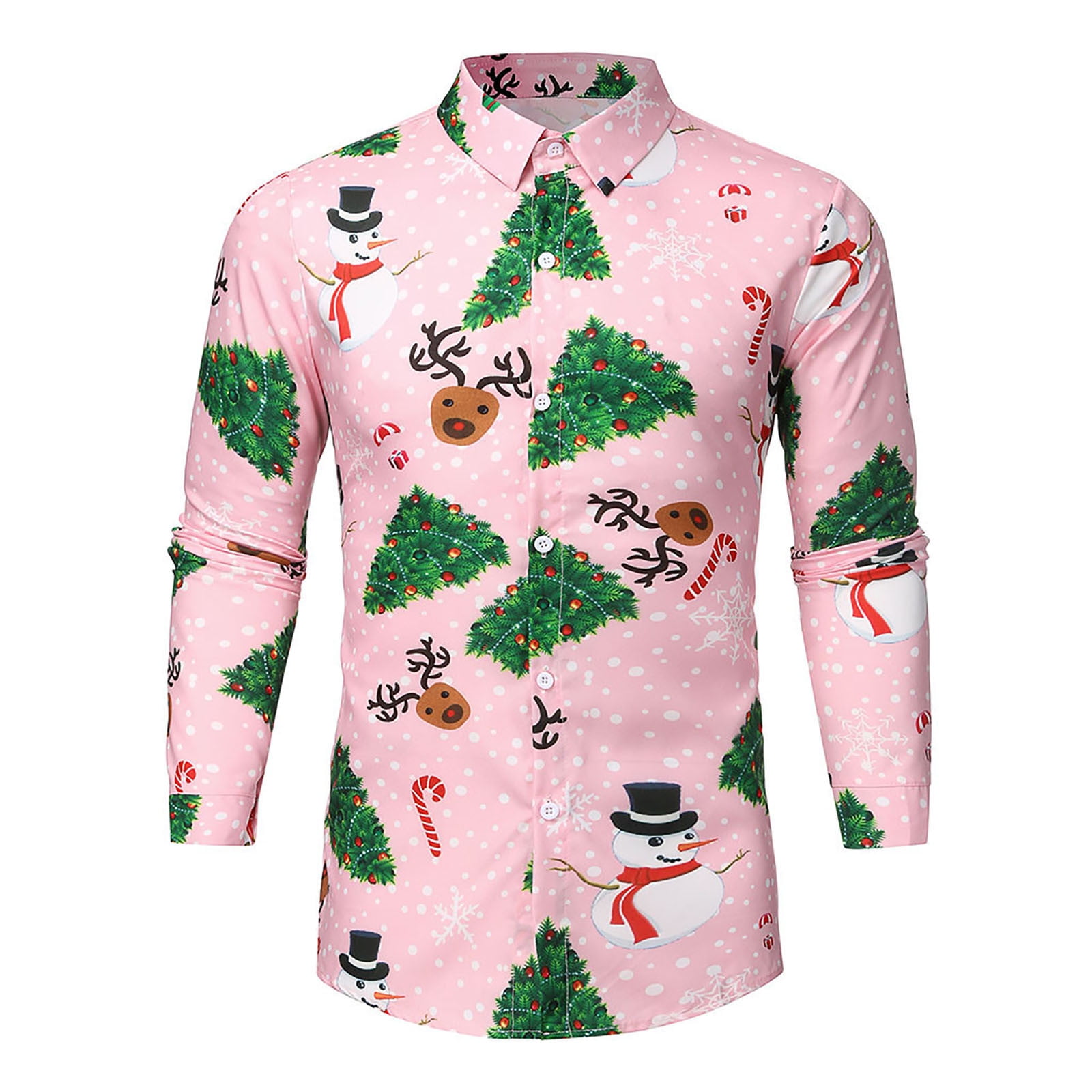 Men's Christmas Dress Shirts Skinny Button Down Long Sleeve Santa ...