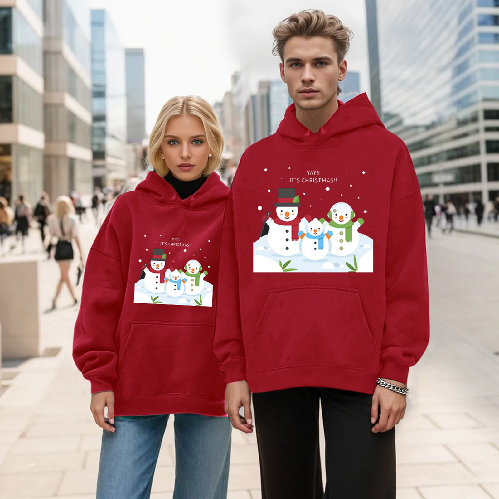 Men's Christmas Eve Comfy Hoodies Couple's Fun Pattern Printed Long