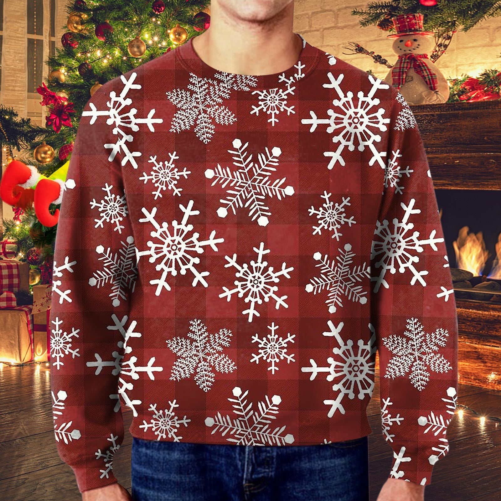 Men s Christmas Eve Comfy Hoodies Men s Winter Christmas Printing Casual Loose Round Neck Hoodie Sweater