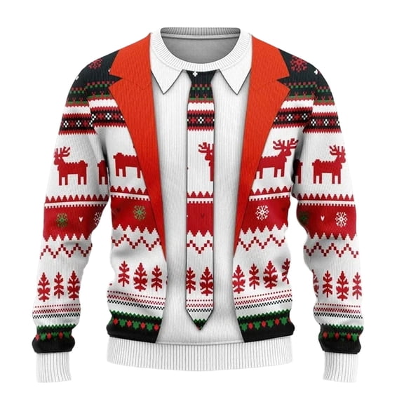 Men's Christmas Festive Knit Pattern Hoodless Sweatshirt Winter Holiday Series Sweatshirt Without Hood Casual Red 4XL