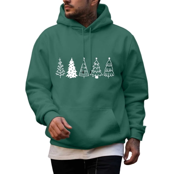 Men's Christmas Festive Seasonal Hoodie Sweatshirt With Print Winter Dark Green M