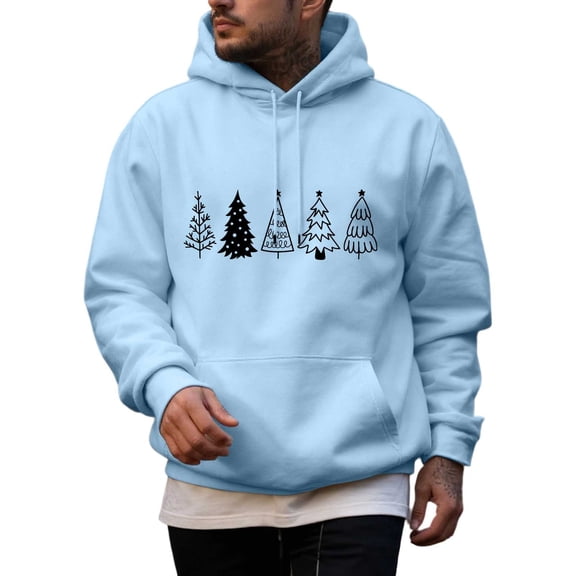 Men's Christmas Festive Seasonal Hoodie Sweatshirt With Print Winter Light Blue M
