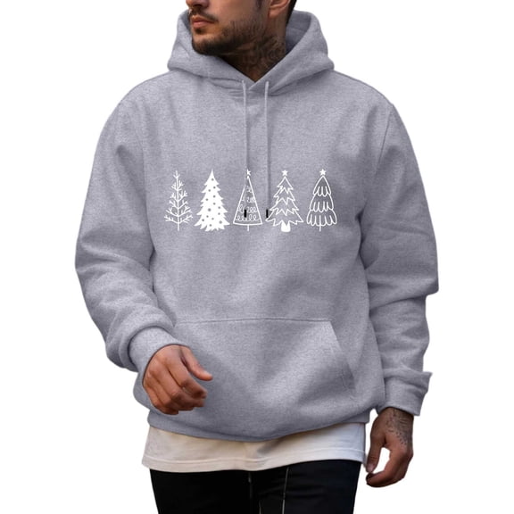 Men's Christmas Festive Seasonal Hoodie Sweatshirt With Print Winter Light Gray M
