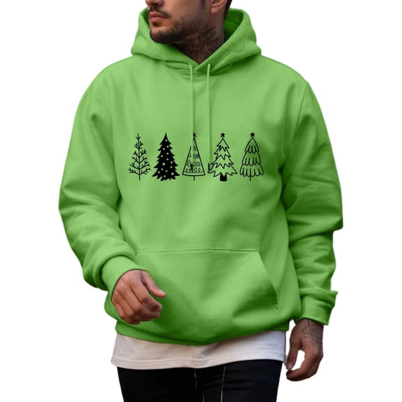 Men's Christmas Festive Seasonal Hoodie Sweatshirt With Print Winter Light Green L