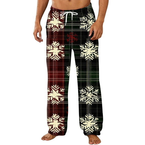 Men's Christmas Flannel Pajama Pants - Funny Holiday Print Loose Lounge Bottoms, Soft Elastic Waist Comfy PJ Trousers with Pockets for Winter