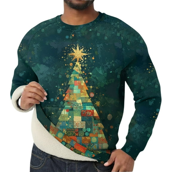 Men's Christmas Geometric Print Hooded Sports Tracksuit Unisex Running Outfits Long Sleeve Pullover Hoodies Sweatshirt with Pockets, Modern Holiday Pattern, Ideal for Casual,Turquoise,S