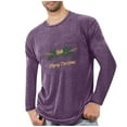 thumbnail image 1 of Men's Christmas Graphic T-Shirt Long Sleeve Crew Neck Christmas Print Casual Holiday Top Fall Winter Festive Occasions (4XL, Purple), 1 of 4