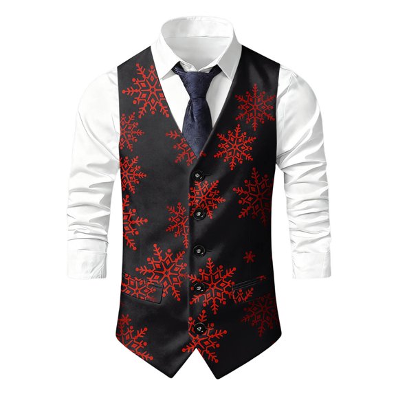 Men's Christmas Halloween Suit Vests Formal Slim Fit V Neck Button Xmas Vest Waistcoat