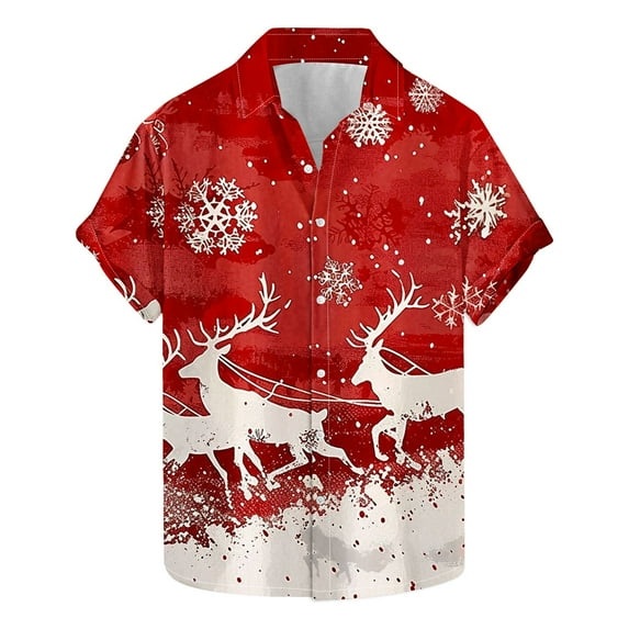 Men's Christmas Hawaiian Shirt with Santa and Beer Print Button Down Short Sleeve Aloha Top for Holiday Parties Festive Casual Wear