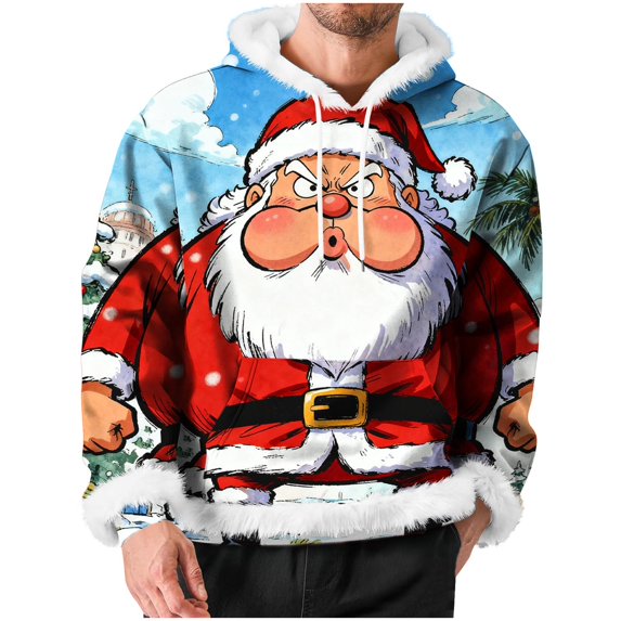 Men's Christmas Hoodie 3D Santa Claus Cartoon Graphic Sweatshirt Merry Christmas Pullover Xmas Holiday Party Tops