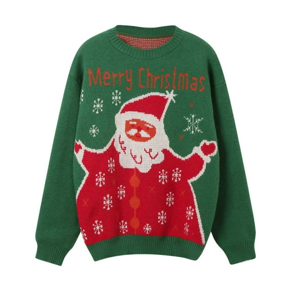 Men's Christmas Jacquard Sweater Coat Warm Knit Pullover Round Neck Unisex Winter Fall Fashion Top