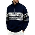 thumbnail image 1 of Men's Christmas Knit Half Zip Mockneck Sweater Coat Thermal Fit Fair Isle Patterned Knitwear Winter Outerwear Navy L, 1 of 4