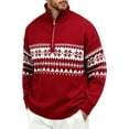 thumbnail image 1 of Men's Christmas Knit Half Zip Mockneck Sweater Coat Thermal Fit Fair Isle Patterned Knitwear Winter Outerwear Red L, 1 of 4