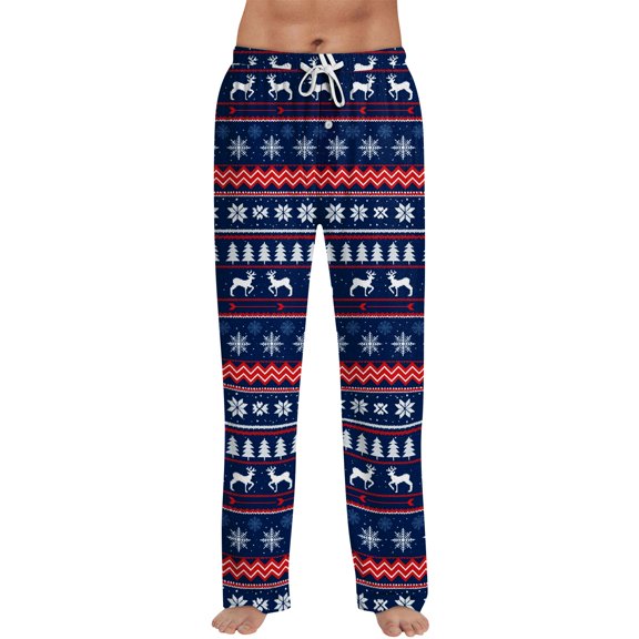 Men's Christmas Pajama Pants Drawstring Cute Pj Pants Christmas Tree Print Festive Lightweight Lounge Bottoms Sleep Pant with Pockets for Office Daily Travel Outerwear