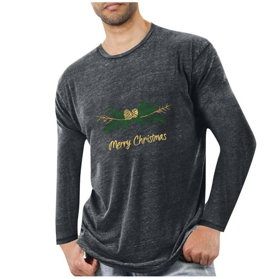 Men's Christmas Pajamas Long Sleeve Crewneck Pullover T Shirt Loungewear Gray M