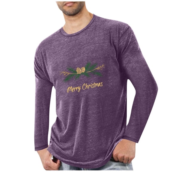 Men's Christmas Pajamas Long Sleeve Crewneck Pullover T Shirt Loungewear Purple M
