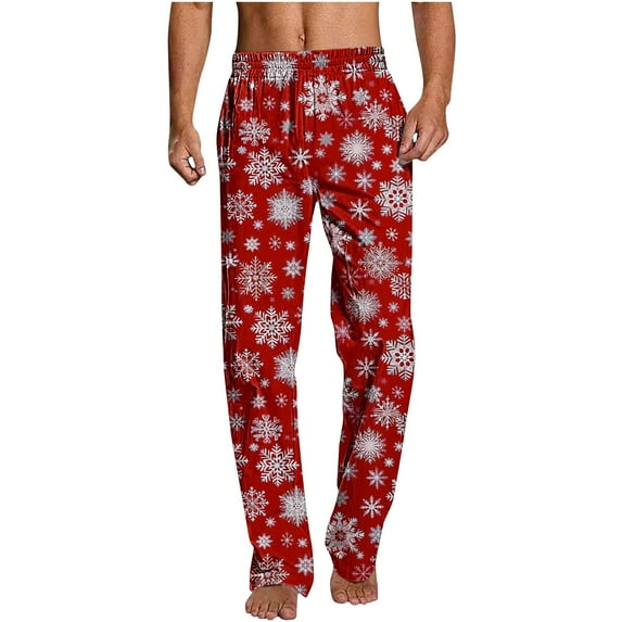 Men's Christmas Pajamas Pants Fashion Plaid Print Elastic Waist Loose Comfy Home Casual Sleepwear Sweatpant Trousers