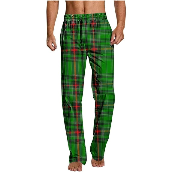 Men's Christmas Pajamas Pants Fashion Plaid Print Elastic Waist Loose Comfy Home Casual Sleepwear Sweatpant Trousers