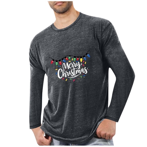 Men's Christmas Print Pullover Long Sleeve Sports Fitness Shirts Crew Neck Pajama Top
