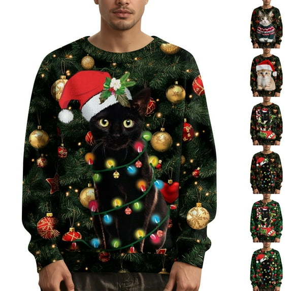 Men's Christmas Printed Collar Sweater Holiday Theme Knit Pullover for Festive Parties and Ugly Sweater Fun during Christmas Season,Camouflage,S