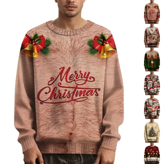 Men's Christmas Printed Collar Sweater Holiday Theme Knit Pullover for Festive Parties and Ugly Sweater Fun during Christmas Season,Gray,M