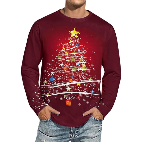 Men's Christmas Printed Imitation Cotton Long Sleeve Shirt, Christmas Tree Pattern Holiday Top, Soft and Breathable for Men's Seasonal Fashion,Dark Green,S