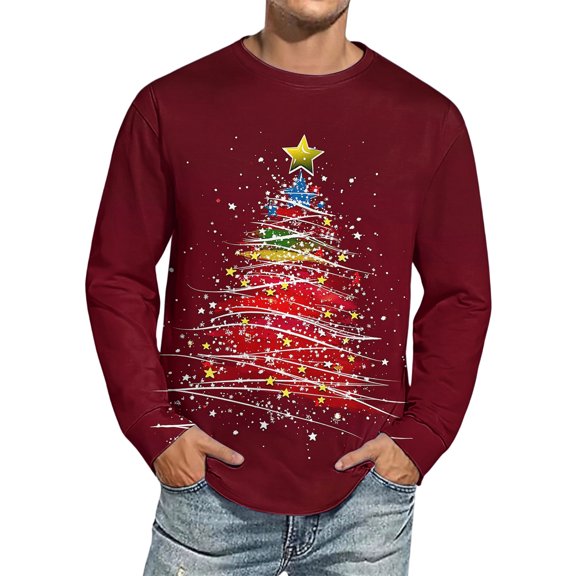 Men's Christmas Printed Imitation Cotton Long Sleeve Shirt, Christmas Tree Pattern Holiday Top, Soft and Breathable for Men's Seasonal Fashion,Green,S