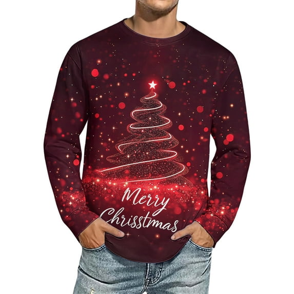 Men's Christmas Printed Imitation Cotton Long Sleeve Shirt, Festive Holiday Design for Men, Lightweight and Comfortable for Casual Wear,Ginger,M