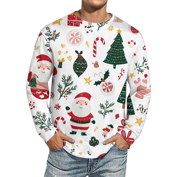 Men's Christmas Printed Imitation Cotton Long Sleeve Shirt, Festive Holiday Design for Men, Lightweight and Comfortable for Casual Wear,Gold,S