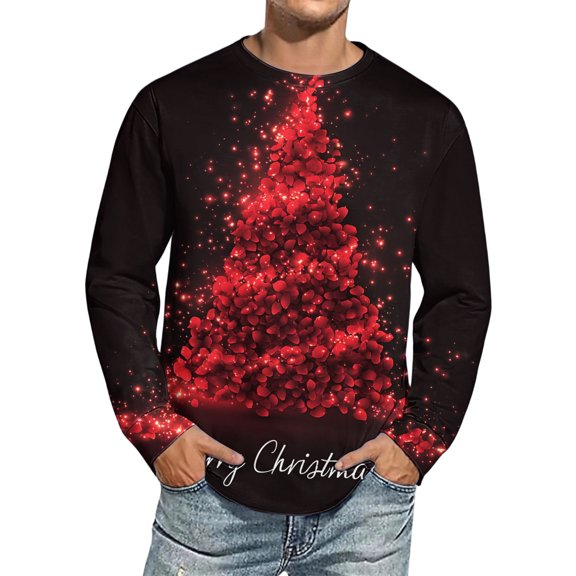 Men's Christmas Printed Imitation Cotton Long Sleeve Shirt, Festive Holiday Design for Men, Lightweight and Comfortable for Casual Wear,Orange,2XL