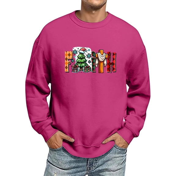 Men's Christmas Printed Imitation Cotton Long-sleeved Shirt for Holiday Festive Wear - Casual Long Sleeve Top for Men,Hot Pink,S