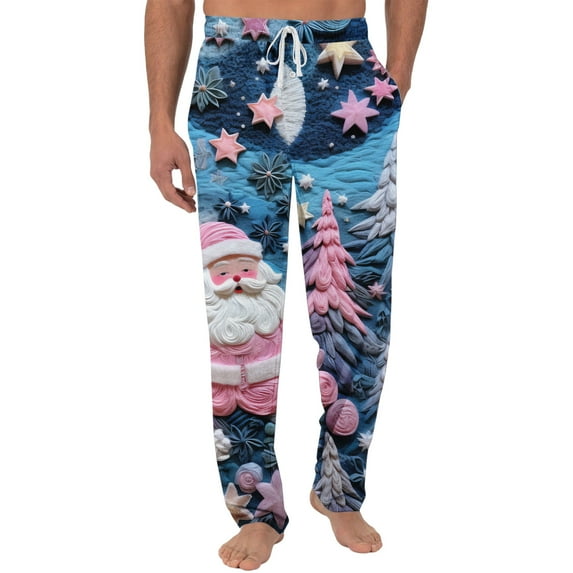Men's Christmas-Printed Pocket and Sleep Pants made from Soft Cotton Blend with Elastic Waist for Cozy Sleep and Home Loungewear,Blue,S