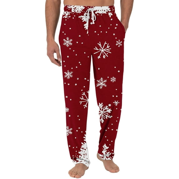 Men's Christmas-Printed Pocket and Sleep Pants made from Soft Cotton Blend with Elastic Waist for Cozy Sleep and Home Loungewear,Red,M