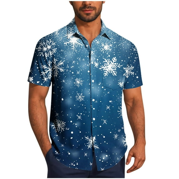 Men's Christmas Prints Shirts Hawaiian Santa Claus Vacation Button Down Short Sleeve Blouse
