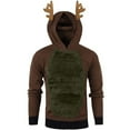 thumbnail image 1 of Men's Christmas Reindeer Hoodie,2023 Padded Antlers Hooded Furry Splice Warm Faxu Fur Loose Long Sleeve Pullover Tops, 1 of 3
