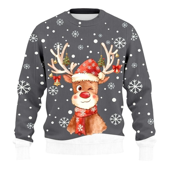 Men's Christmas Reindeer Snowman Penguin Santa and Snowflakes Sweater,Grey,2XL