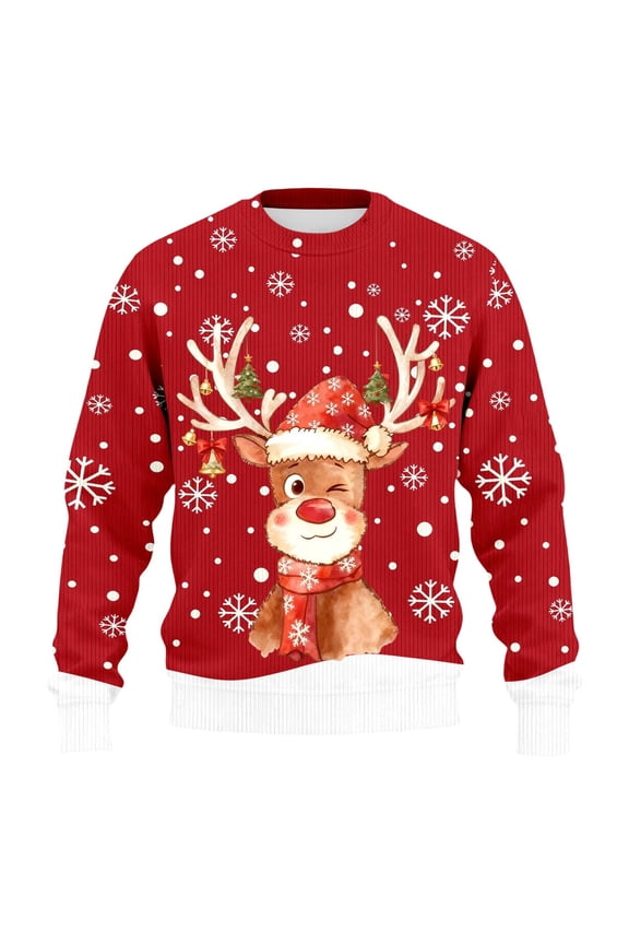 Men's Christmas Reindeer Snowman Penguin Santa and Snowflakes Sweater,Red,XL