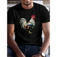 thumbnail image 1 of Men's Christmas Rooster Graphic Tee, Short Sleeve T-Shirt Tops, Holiday Geometric Pattern with Festive Lights, Soft Summer Top，Funny，cotton，black，S-5XL, 1 of 1