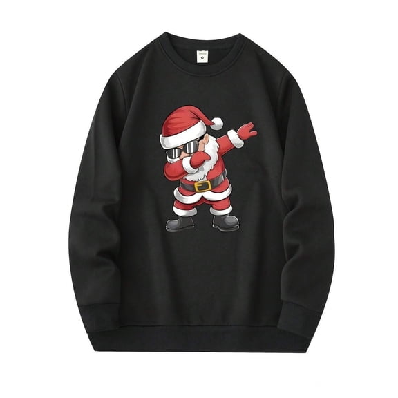Men's Christmas Santa Claus Graphic Crewneck Sweatshirt -  Santa With Fashion Glasses & Headphones Print, Casual Long Sleeve Pullover, Machine Washable, Regular Fit For Autumn Winter Holiday Season,