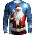 thumbnail image 1 of Men's Christmas Santa Print Shirt Long Sleeve Crewneck Pullover Top for Party Sky Blue-3 4XL, 1 of 3